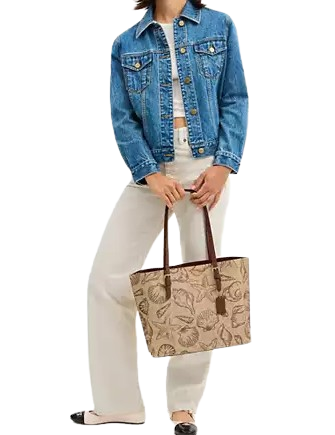 Coach Mollie Tote Bag In Signature Canvas With Shell Print Sand