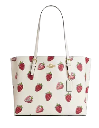 Coach Mollie Tote Bag With Strawberry Print Chalk