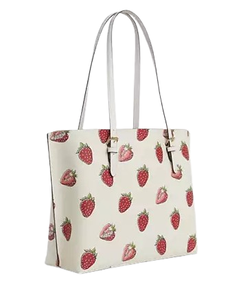 Coach Mollie Tote Bag With Strawberry Print Chalk