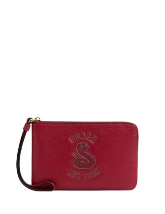 Coach New Year Corner Zip Wristlet With Snake Graphic Ruby