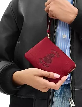 Coach New Year Corner Zip Wristlet With Snake Graphic Ruby