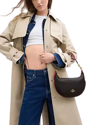 Coach Payton Hobo Bag In Signature Canvas Walnut Bold Red