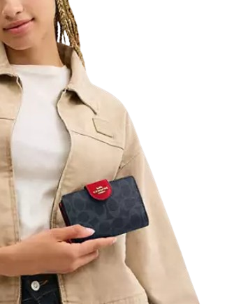 Coach Phone Wallet In Signature Canvas Denim Bold Red