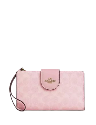 Coach Phone Wallet In Signature Canvas Powder Pink