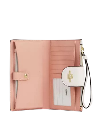 Coach Phone Wallet In Signature Canvas With Floral Print Sand