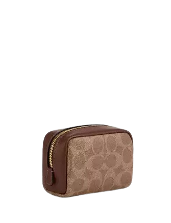 Coach Pouch Wristlet In Signature Canvas Tan Brown