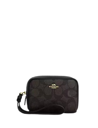 Coach Pouch Wristlet In Signature Canvas Walnut Black