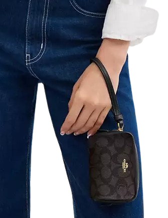 Coach Pouch Wristlet In Signature Canvas Walnut Black