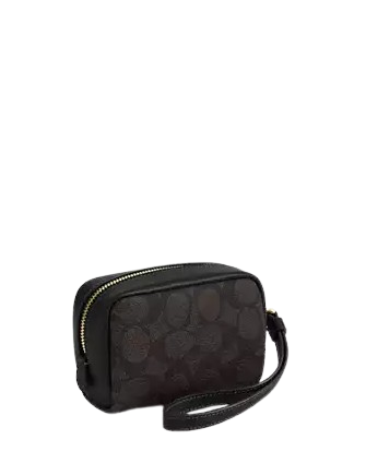Coach Pouch Wristlet In Signature Canvas Walnut Black