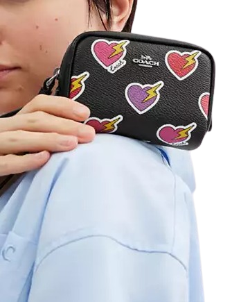 Coach Pouch Wristlet With Heart Bolt Print Black