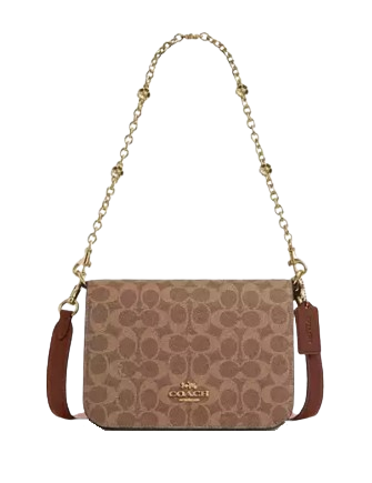Coach Quinn Bag In Signature Canvas With Floral Chain Tan Brown