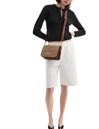 Coach Quinn Bag In Signature Canvas With Floral Chain Tan Brown