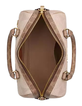 Coach Rowan Satchel Bag In Blocked Signature Canvas Sand Tan