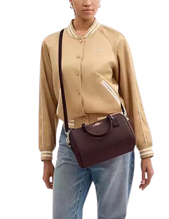 Coach Rowan Satchel Bag In Signature Canvas Black Currant