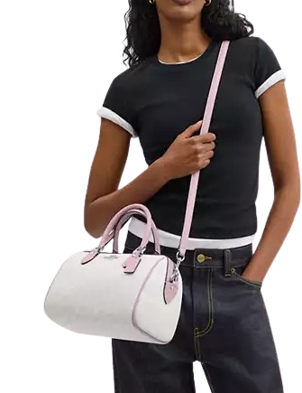 Coach Rowan Satchel Bag In Signature Canvas Chalk Carnation