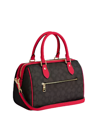 Coach Rowan Satchel Bag In Signature Canvas Walnut Bold Red