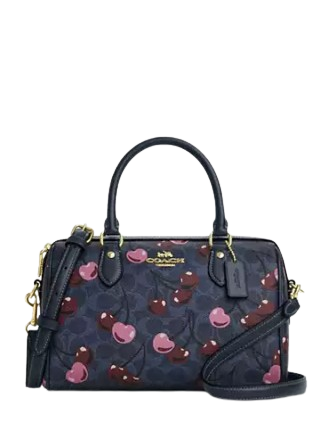 Coach Rowan Satchel Bag In Signature Canvas With Cherry Print Denim