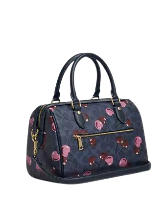 Coach Rowan Satchel Bag In Signature Canvas With Cherry Print Denim