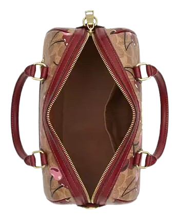 Coach Rowan Satchel Bag In Signature Canvas With Cherry Print Tan
