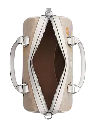 Coach Rowan Satchel Bag In Signature Canvas With Floral Print Sand