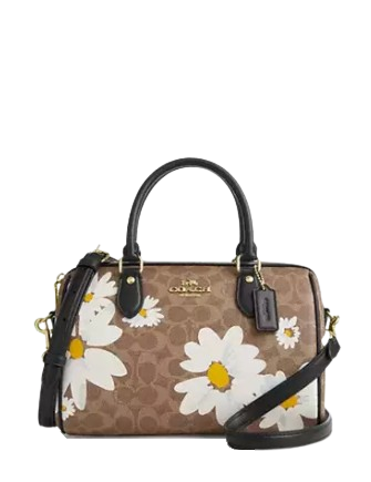 Coach Rowan Satchel Bag In Signature Canvas With Floral Print Tan
