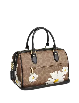 Coach Rowan Satchel Bag In Signature Canvas With Floral Print Tan