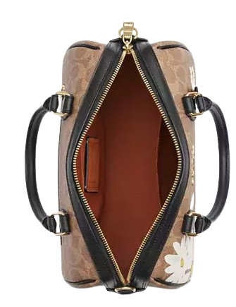 Coach Rowan Satchel Bag In Signature Canvas With Floral Print Tan