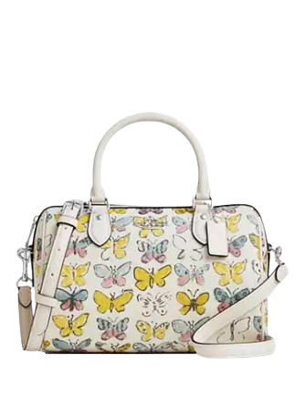Coach Rowan Satchel Bag With Butterfly Print Chalk