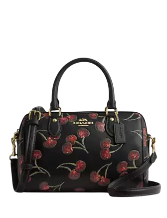 coach black and red flowers backpack Coach Rowan Satchel Bag With Cherry Print