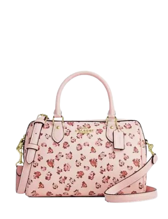 Coach Rowan Satchel Bag With Rose Print Blush