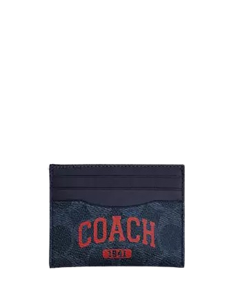 Coach Slim Id Card Case In Signature Canvas With Coach Graphic Midnight Navy Bold Red