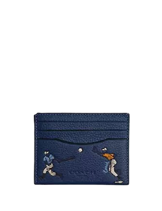 Coach Slim Id Card Case With Baseball Print Deep Blue
