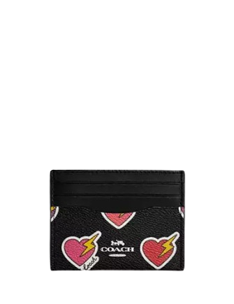 Coach Slim Id Card Case With Heart Bolt Print Black