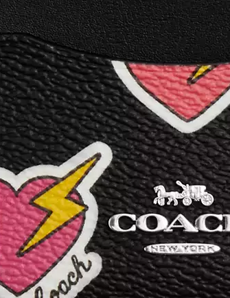 Coach Slim Id Card Case With Heart Bolt Print Black