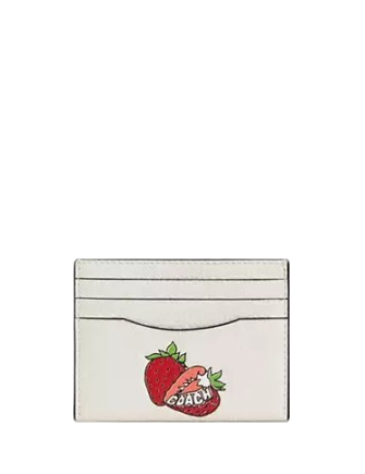 Coach Slim Id Card Case With Strawberry Graphic Chalk