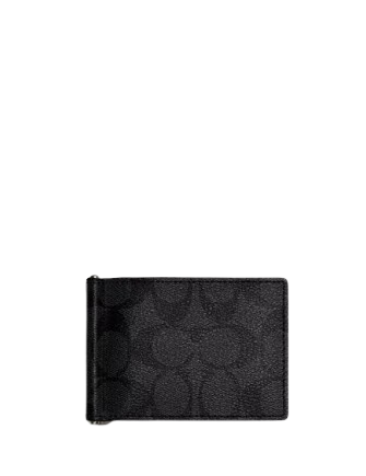 Coach Slim Money Clip Billfold Wallet In Signature Canvas Brixton Baker