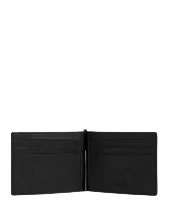 Coach Slim Money Clip Billfold Wallet In Signature Canvas Charcoal Black