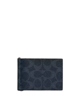 Coach Slim Money Clip Billfold Wallet In Signature Canvas Denim Midnight Navy