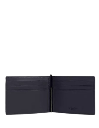 Coach Slim Money Clip Billfold Wallet In Signature Canvas Denim Midnight Navy