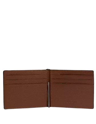 Coach Slim Money Clip Billfold Wallet Saddle