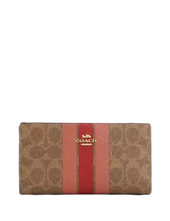 Coach Slim Zip Wallet In Signature Canvas With Stripe Tan