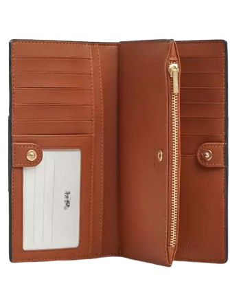Coach Slim Zip Wallet In Signature Canvas With Stripe Tan Black