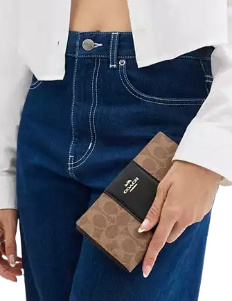 Coach Slim Zip Wallet In Signature Canvas With Stripe Tan Black