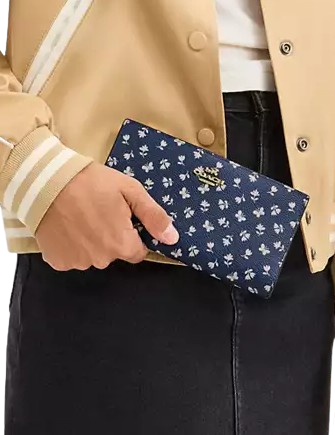Coach Slim Zip Wallet With Floral Print Deep Blue
