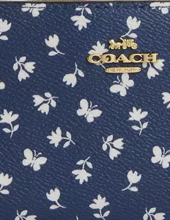 Coach Slim Zip Wallet With Floral Print Deep Blue