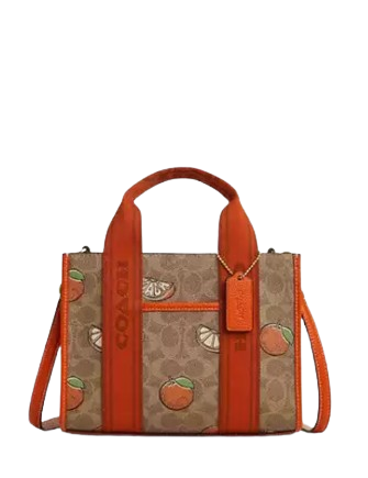 Coach Smith Tote Bag 24 In Signature Canvas With Orange Print Tan