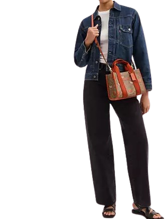 Coach Smith Tote Bag 24 In Signature Canvas With Orange Print Tan