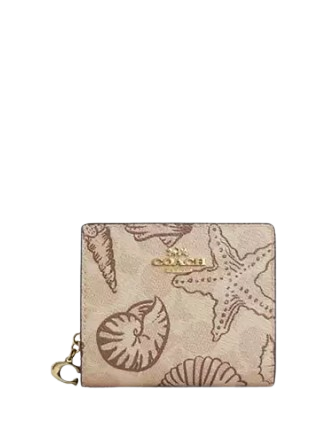 Coach Snap Wallet In Signature Canvas With Shell Print Sand