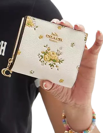 Coach Snap Wallet With Floral Print Chalk