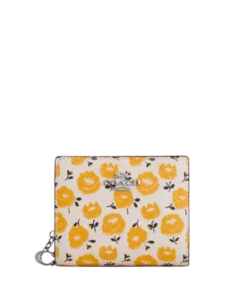 Coach Snap Wallet With Floral Print Chalk Buttercup